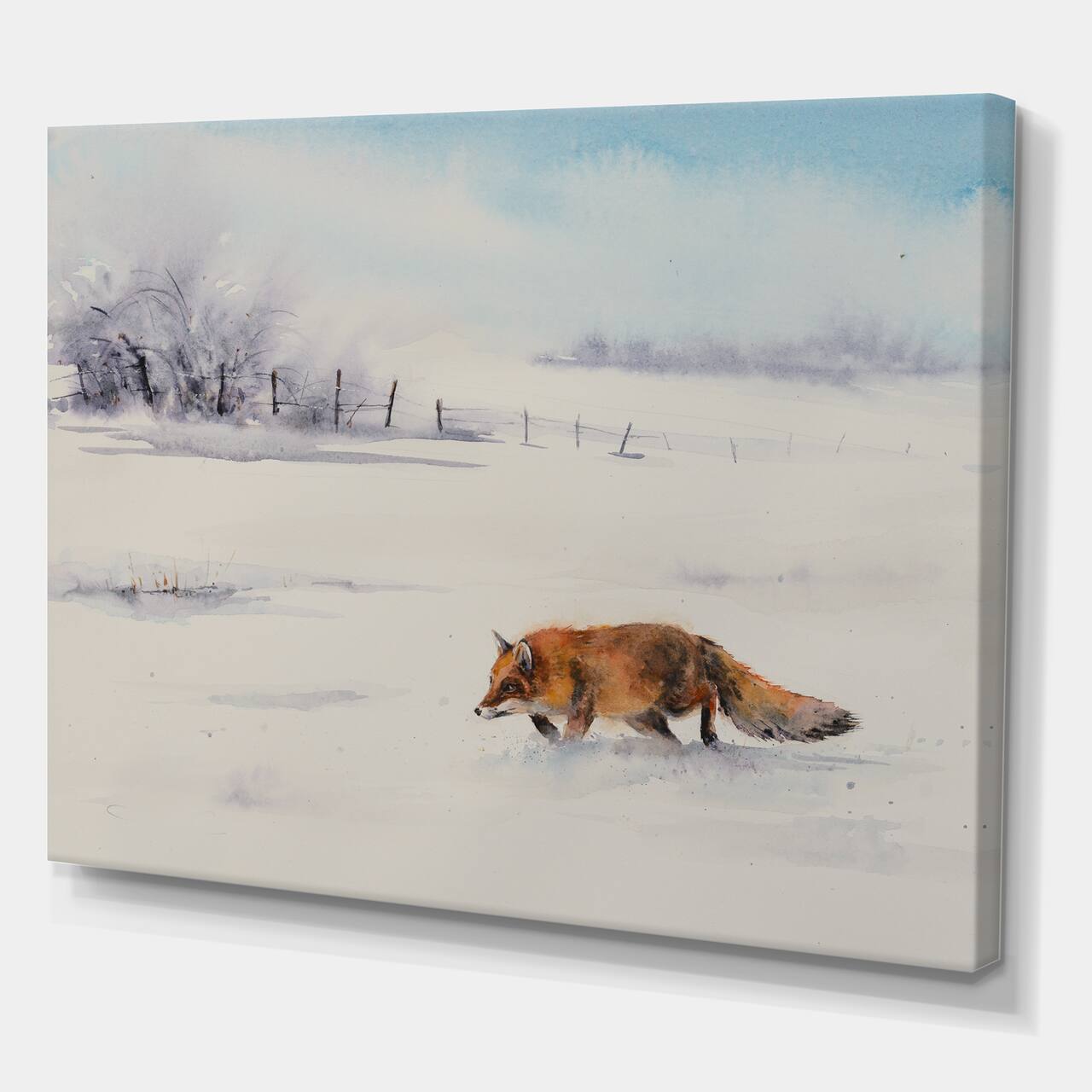 Designart - Red Fox Running In White Snow I - Farmhouse Canvas Wall Art Print